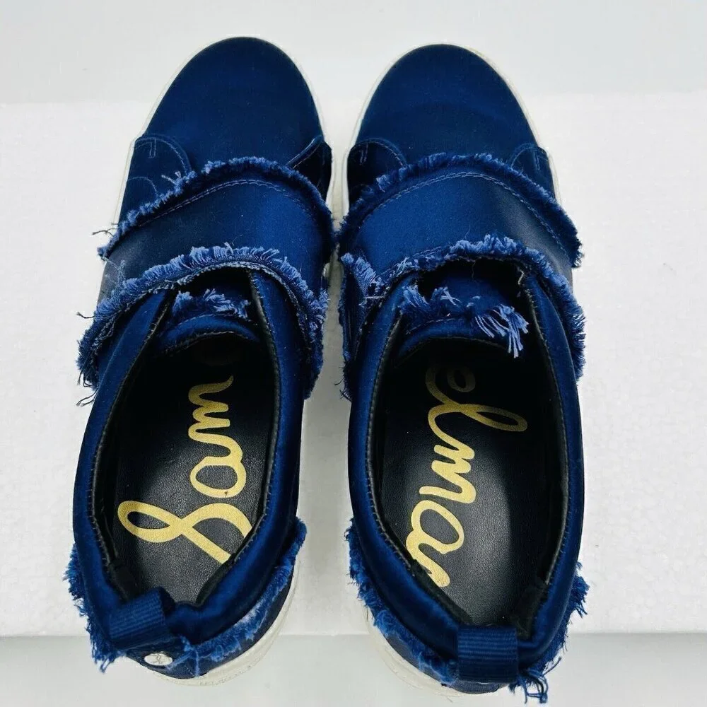 Sam Edelman Womens Levine Satin Fringe Elastic Slip-On Sneakers Blue Size 6.5